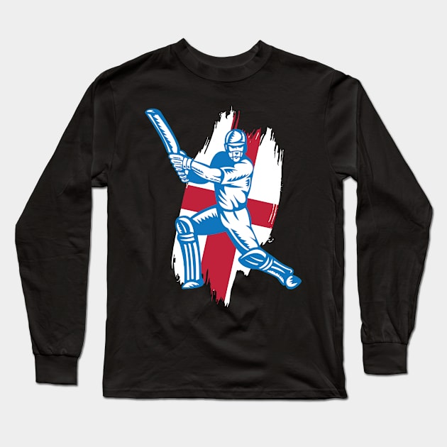 England Cricket Player Batsman Design Long Sleeve T-Shirt by alltheprints